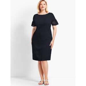 Talbot's Woman Navy Blue Eyelet Interlock Cotton Knit Shift Dress Sz 1X 14-16W